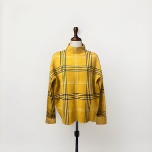 Nicole Miller Yellow Plaid Mock Neck Long Sleeve Women’s Sweater Size XL